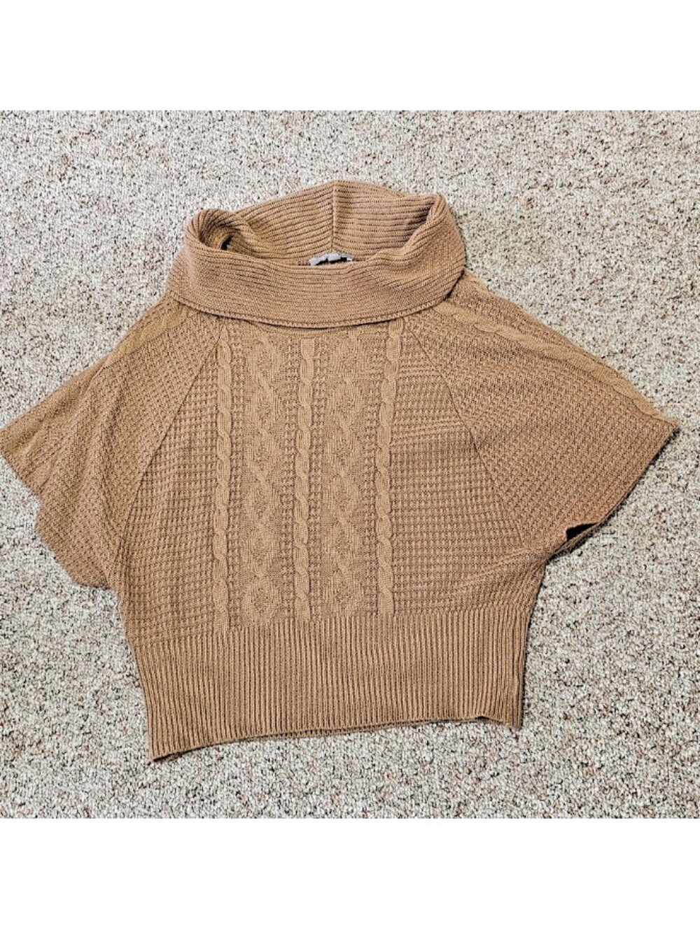 Ny collection cable knit wool -blend turtleneck beige size medium